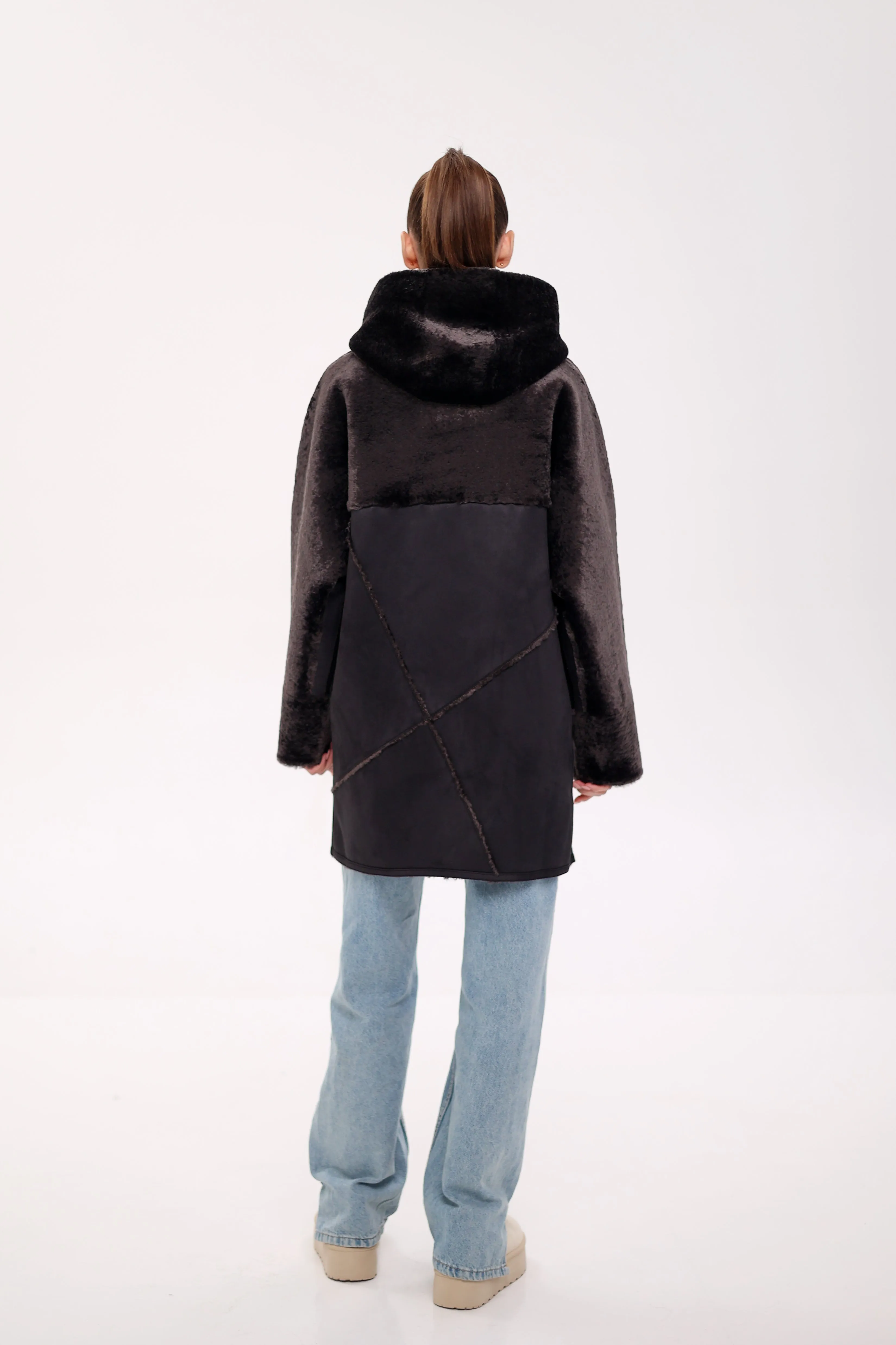 ⇆ Reversible Hooded Wool Blend Eco-Suede Jacket