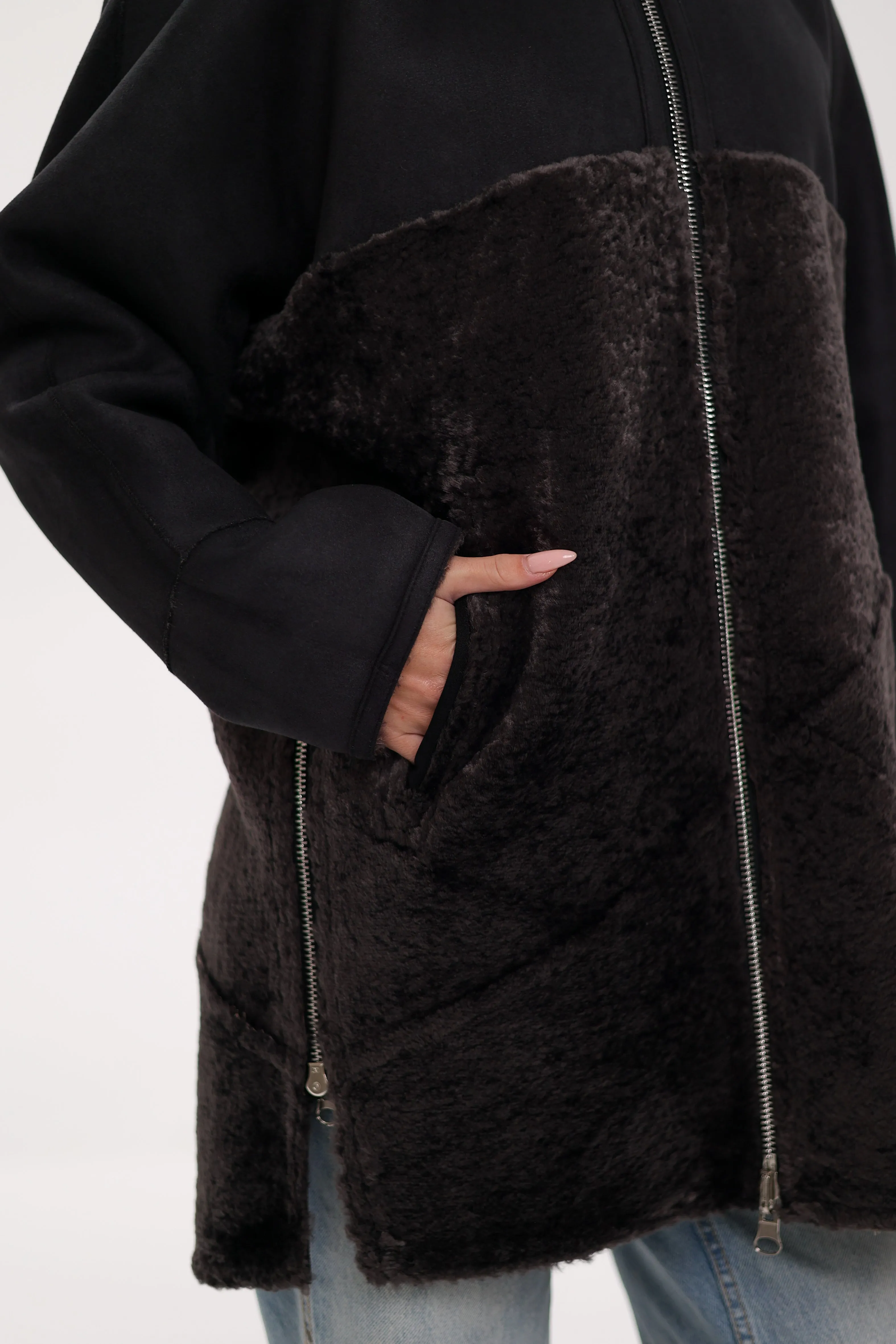 ⇆ Reversible Hooded Wool Blend Eco-Suede Jacket