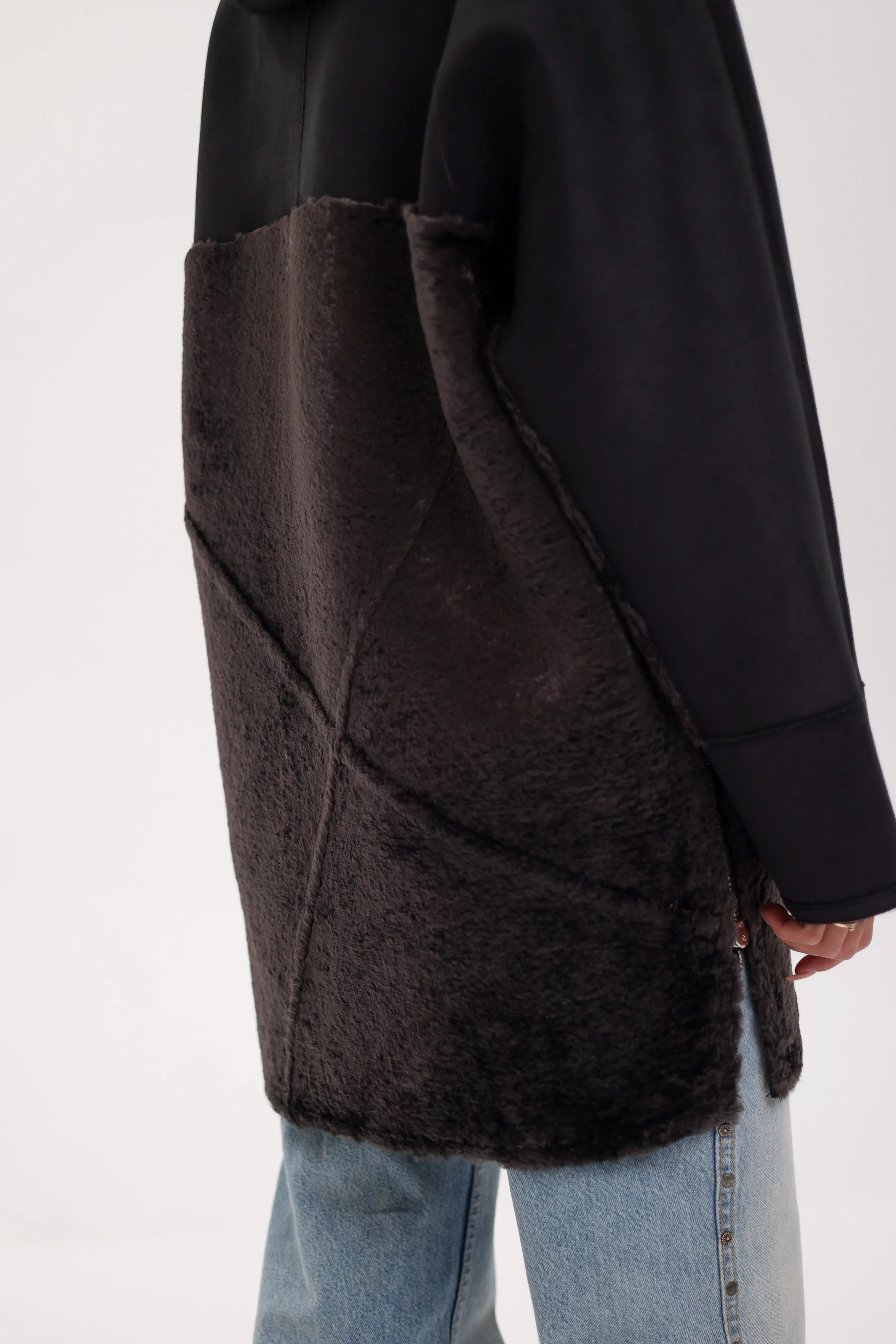 ⇆ Reversible Hooded Wool Blend Eco-Suede Jacket