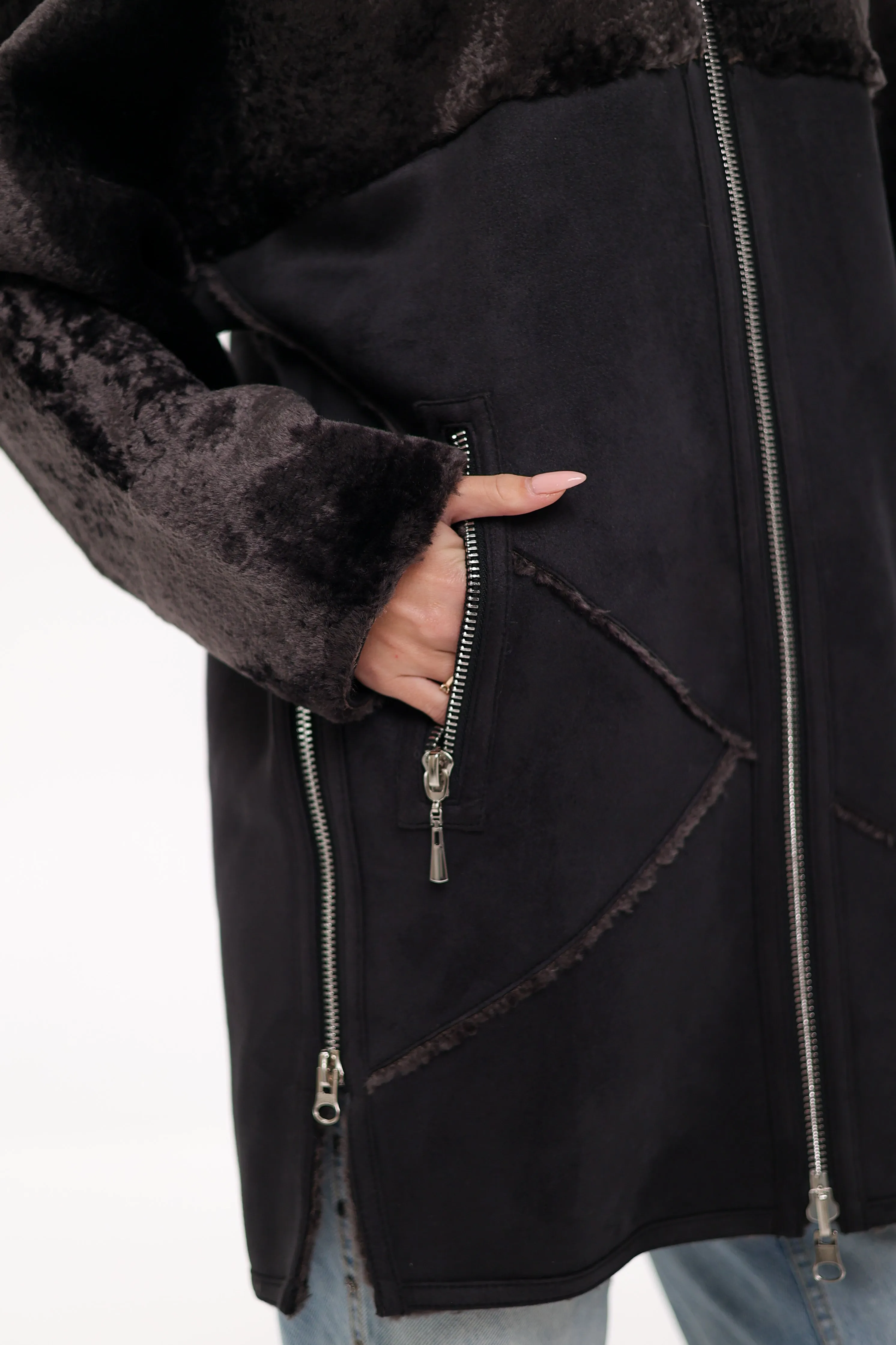 ⇆ Reversible Hooded Wool Blend Eco-Suede Jacket