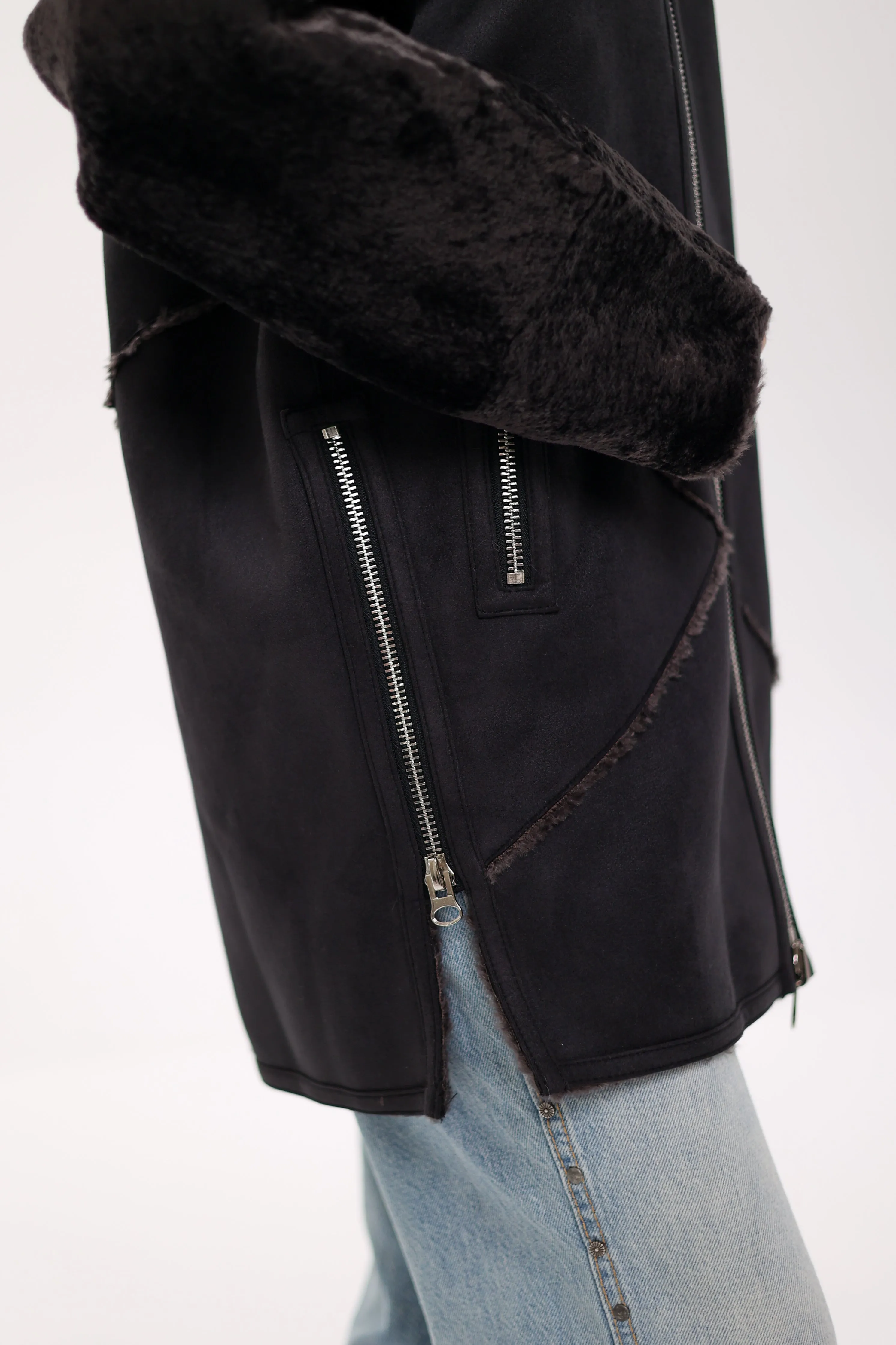 ⇆ Reversible Hooded Wool Blend Eco-Suede Jacket