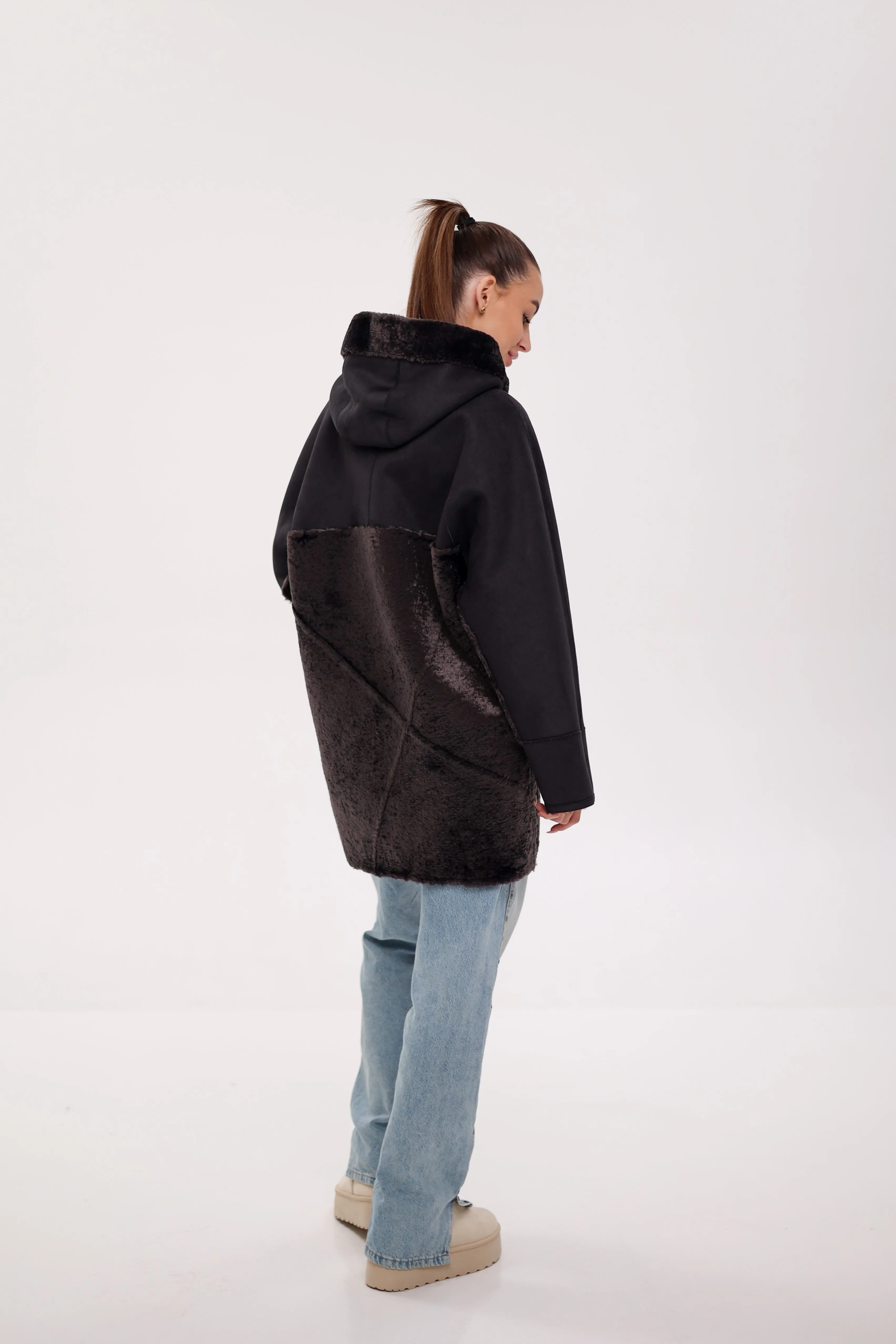 ⇆ Reversible Hooded Wool Blend Eco-Suede Jacket