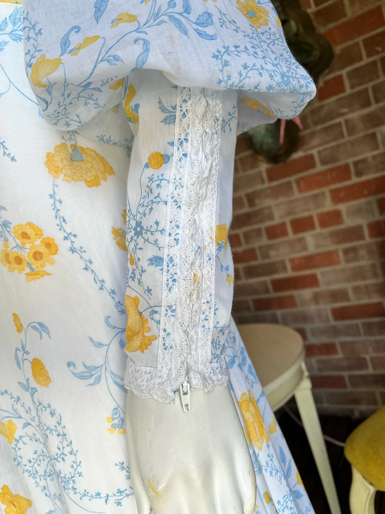 1970s Blue Floral Gunne Sax Maxi Dress