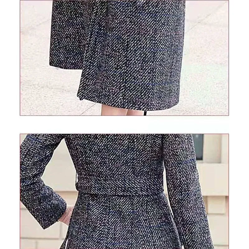 2022 Autumn Winter Jacket Female New Thickened Long Plaid Woolan Windbreaker Coat Woman's Slim Woolen Overcoat