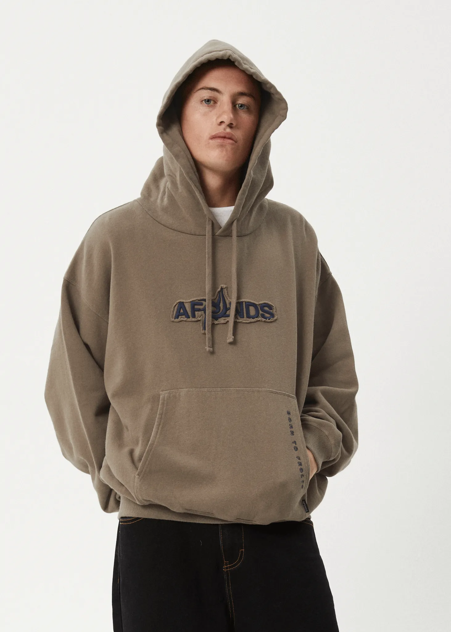 AFENDS Mens Antic - Boxy Pull On Hood - Fossil