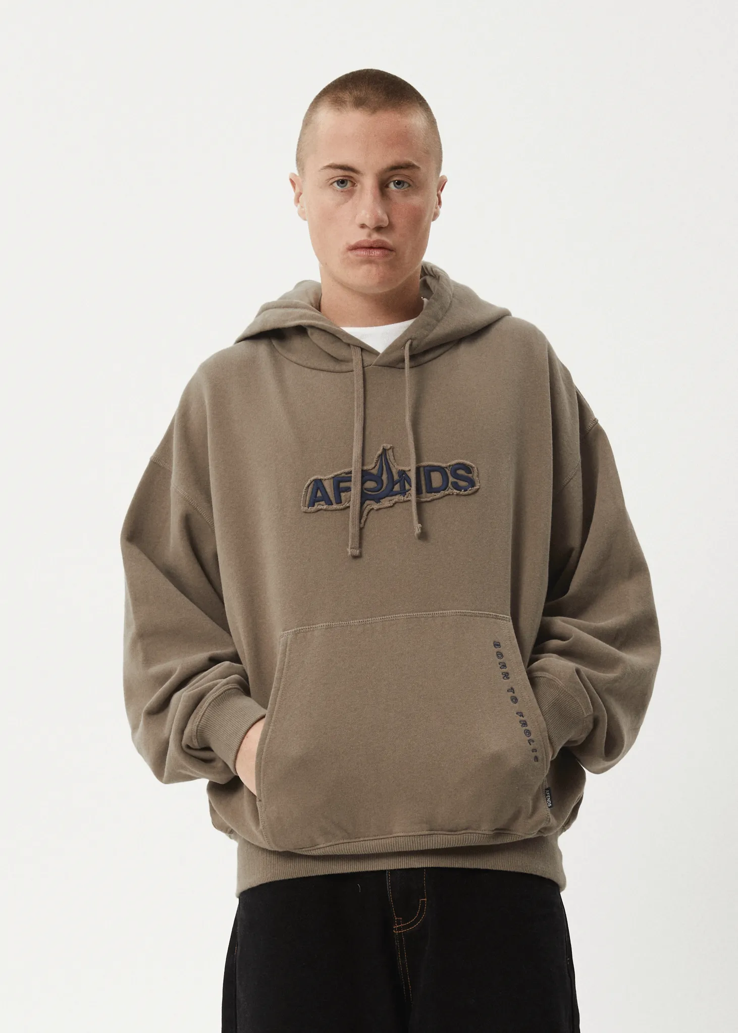 AFENDS Mens Antic - Boxy Pull On Hood - Fossil