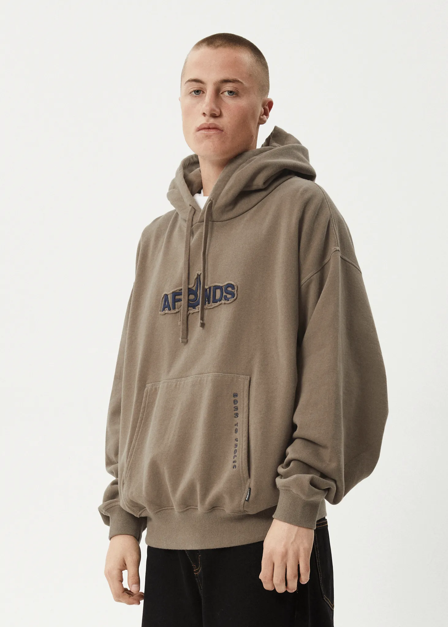 AFENDS Mens Antic - Boxy Pull On Hood - Fossil