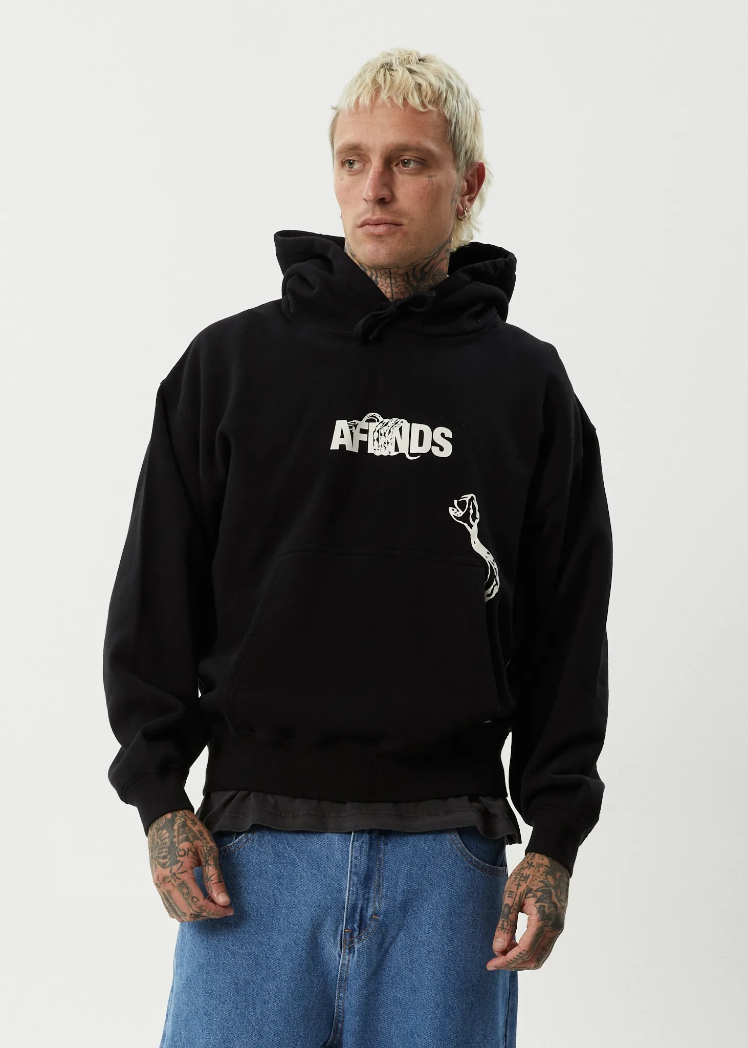 AFENDS Mens Tread - Boxy Pull On Hood - Black