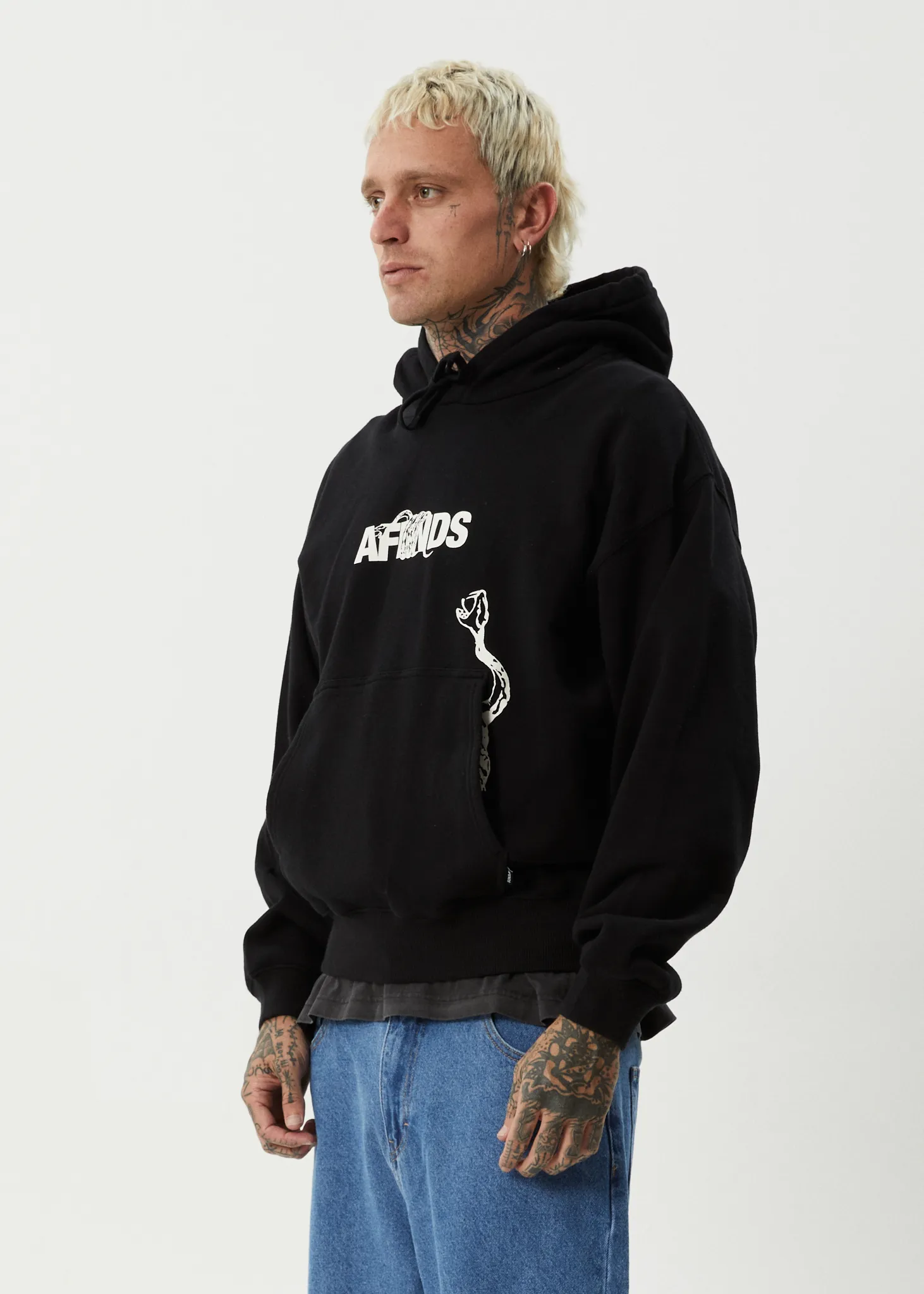 AFENDS Mens Tread - Boxy Pull On Hood - Black