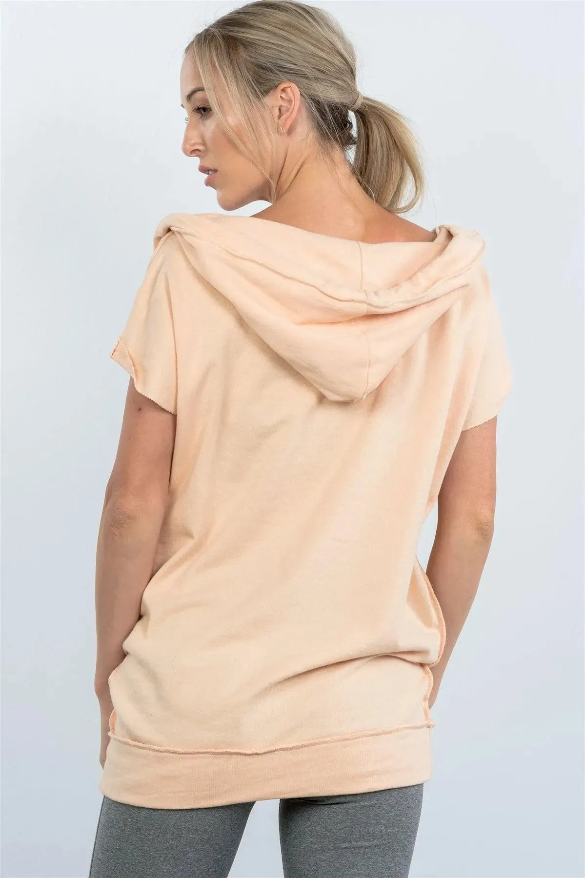 Apricot Plunge Drape Front Pockets Top /3-2-1