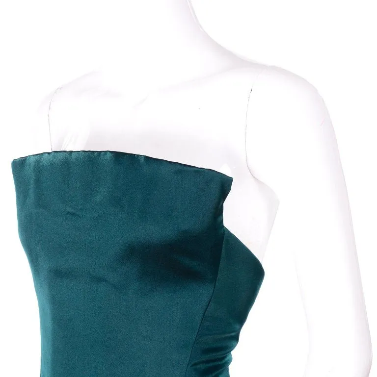 Arnold Scaasi Strapless Green Evening Gown W/ Velvet Panel Trumpet Skirt