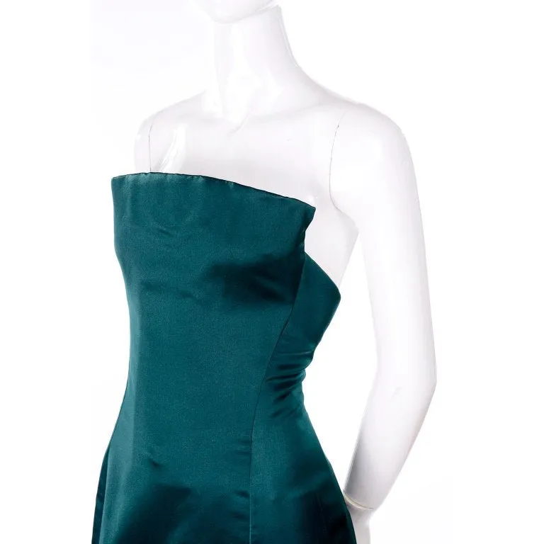 Arnold Scaasi Strapless Green Evening Gown W/ Velvet Panel Trumpet Skirt