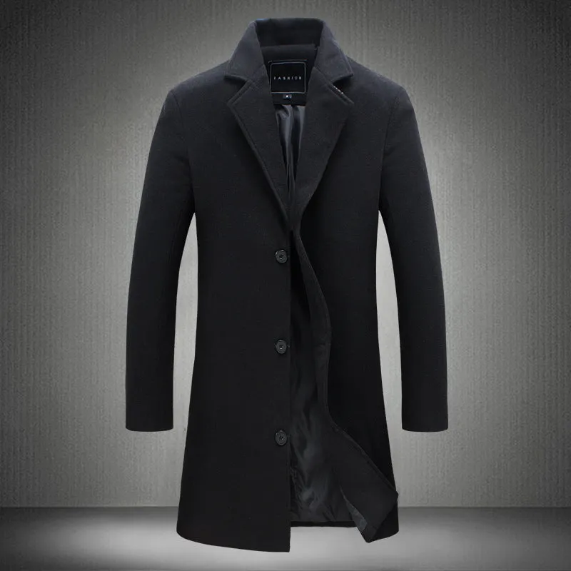 Autumn and Winter New Men’s Solid Color Casual Business Woolen Coat – Stylish & Warm Outerwear