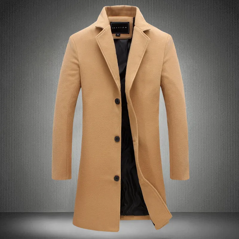 Autumn and Winter New Men’s Solid Color Casual Business Woolen Coat – Stylish & Warm Outerwear