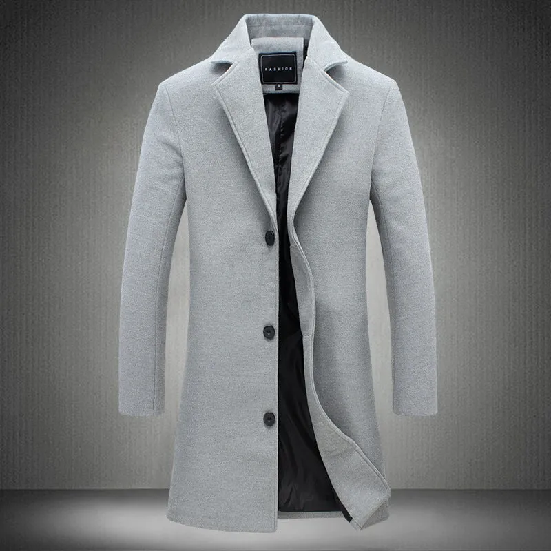 Autumn and Winter New Men’s Solid Color Casual Business Woolen Coat – Stylish & Warm Outerwear