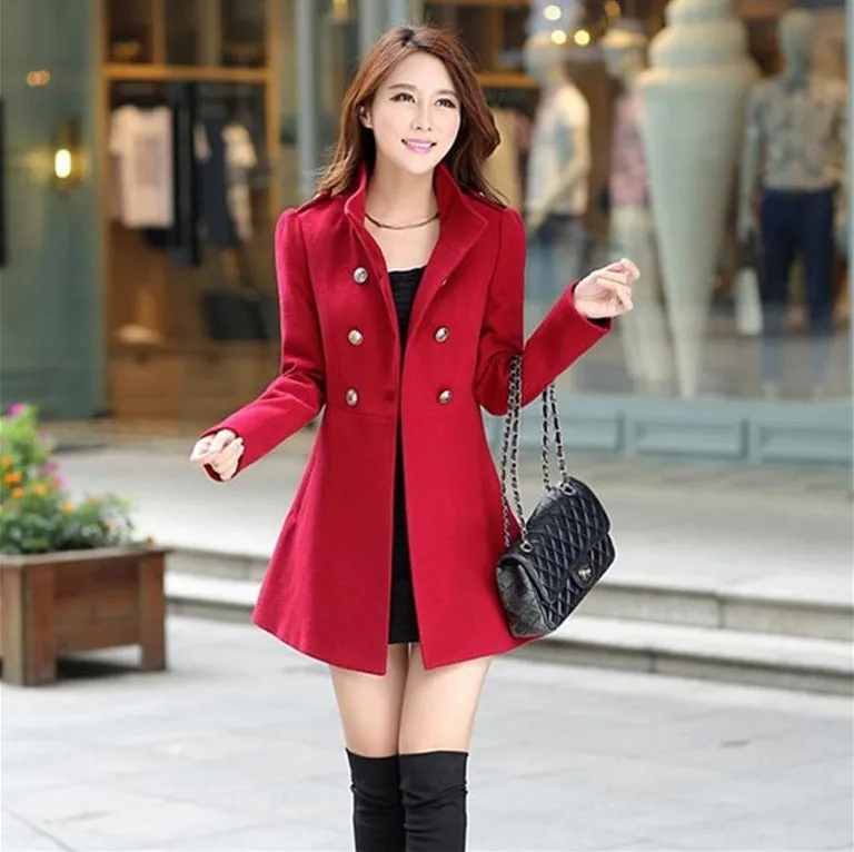 Autumn And Winter Woolen Windbreaker Medium Length Coat