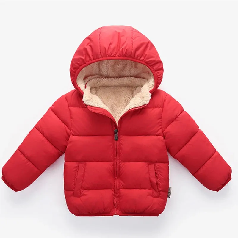 Baby Kids Boys Jackets Winter Thick Coats Warm Cashmere Outerwear For Girls Hooded Jacket Children Clothes 1-6Y Toddler Overcoat