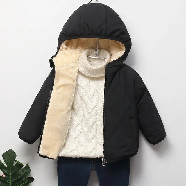 Baby Kids Boys Jackets Winter Thick Coats Warm Cashmere Outerwear For Girls Hooded Jacket Children Clothes 1-6Y Toddler Overcoat