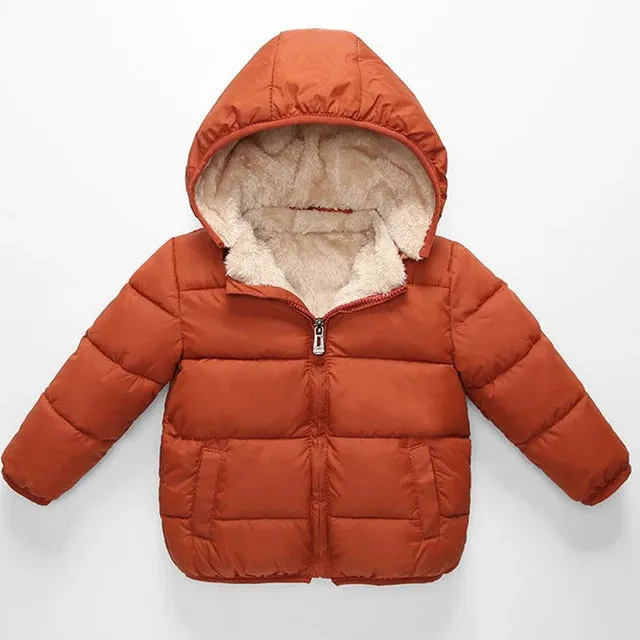 Baby Kids Boys Jackets Winter Thick Coats Warm Cashmere Outerwear For Girls Hooded Jacket Children Clothes 1-6Y Toddler Overcoat