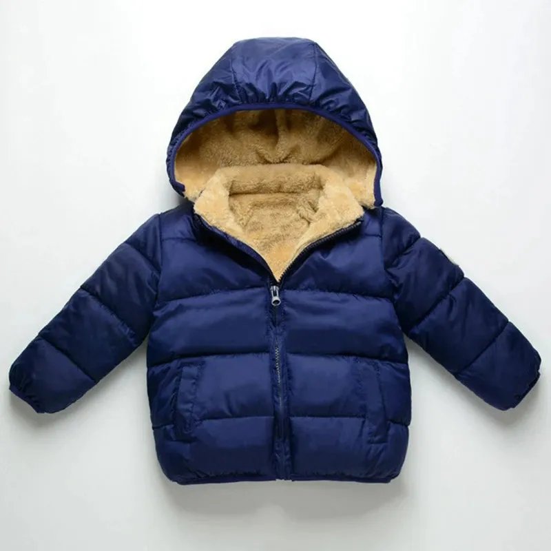 Baby Kids Boys Jackets Winter Thick Coats Warm Cashmere Outerwear For Girls Hooded Jacket Children Clothes 1-6Y Toddler Overcoat