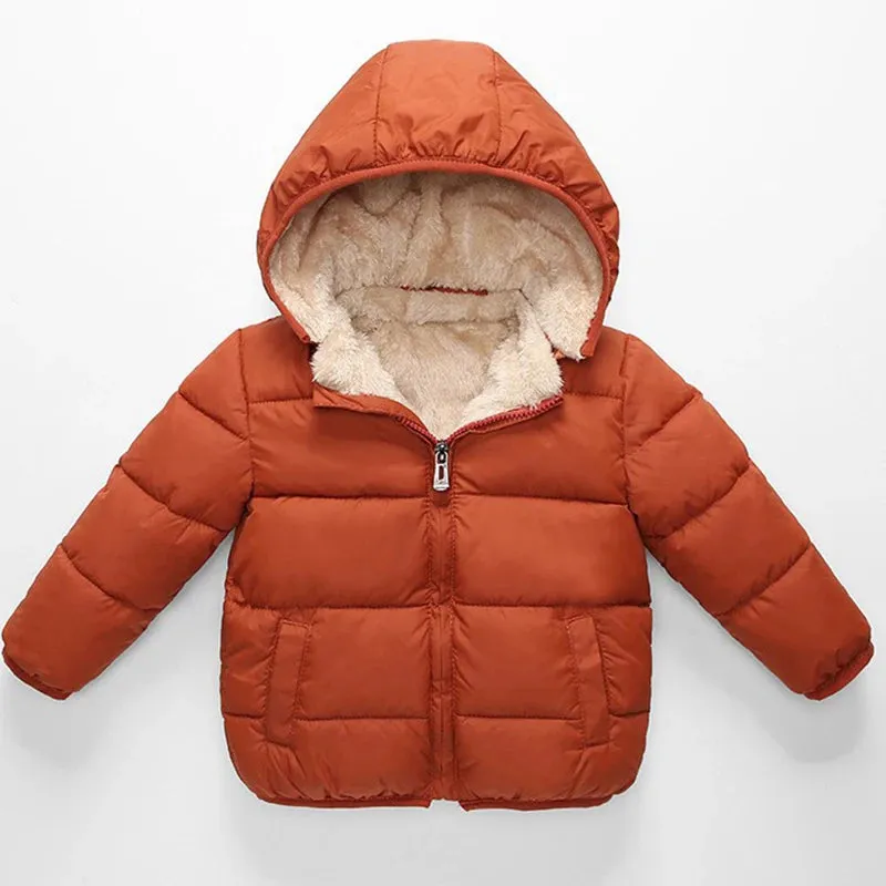 Baby Kids Boys Jackets Winter Thick Coats Warm Cashmere Outerwear For Girls Hooded Jacket Children Clothes 1-6Y Toddler Overcoat