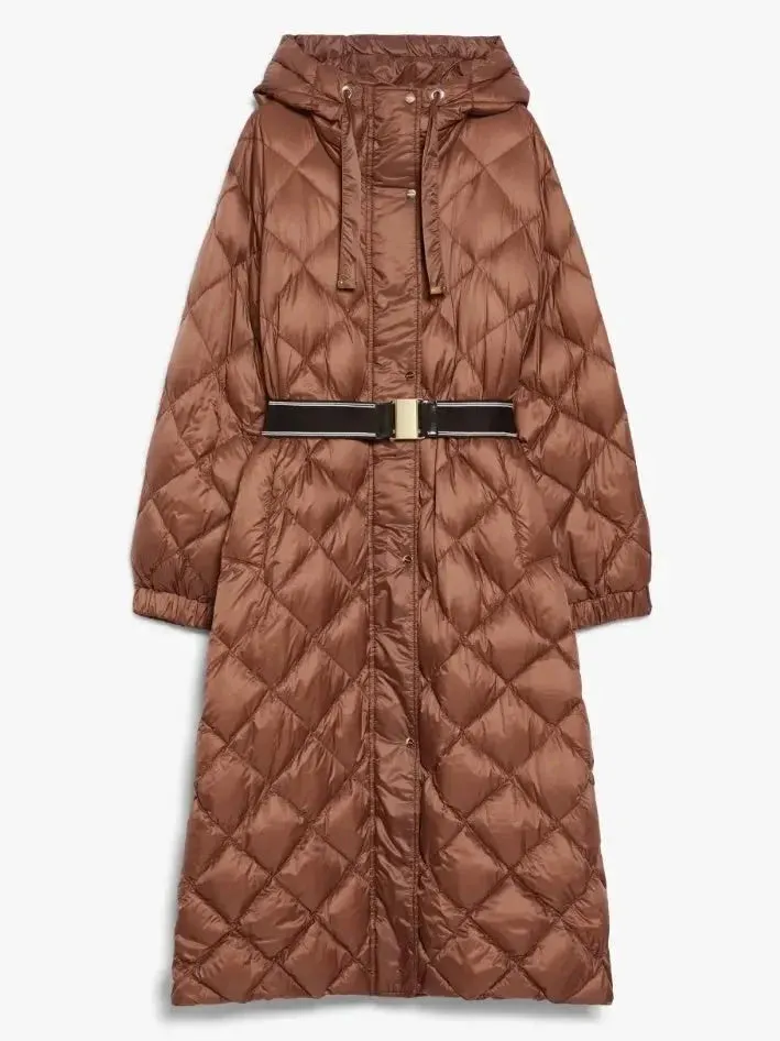 Belted Diamond Hooded Puffer Long Down Coat