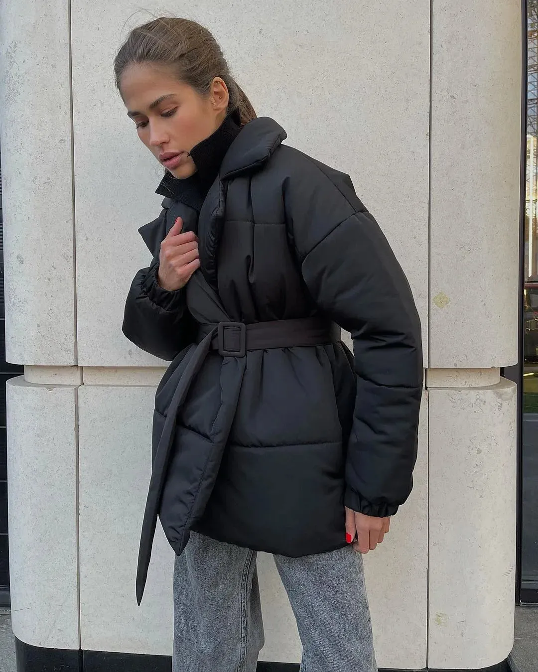 Belted Jacki Puffer coat parka warm winter coat