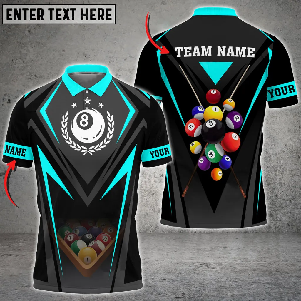 Billiards 8 Ball For Team Multi Color Options Personalized Name 3D Polo Shirt, Gift for Billiards Lovers