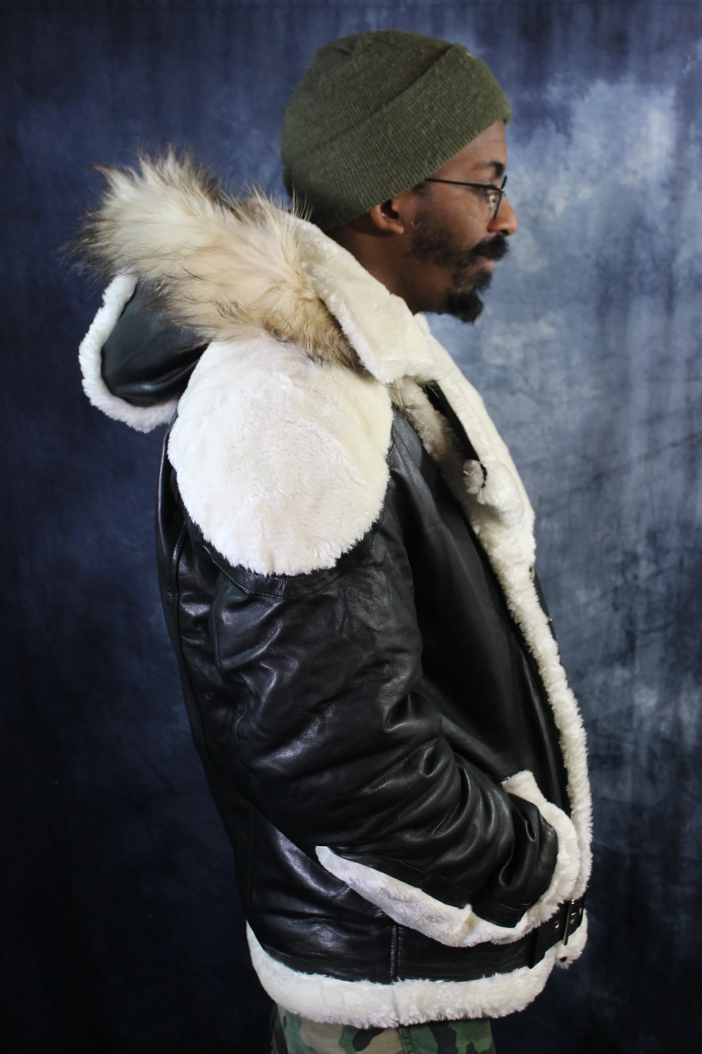 Black Leather and White Fur Jacket by Otter and The Fox