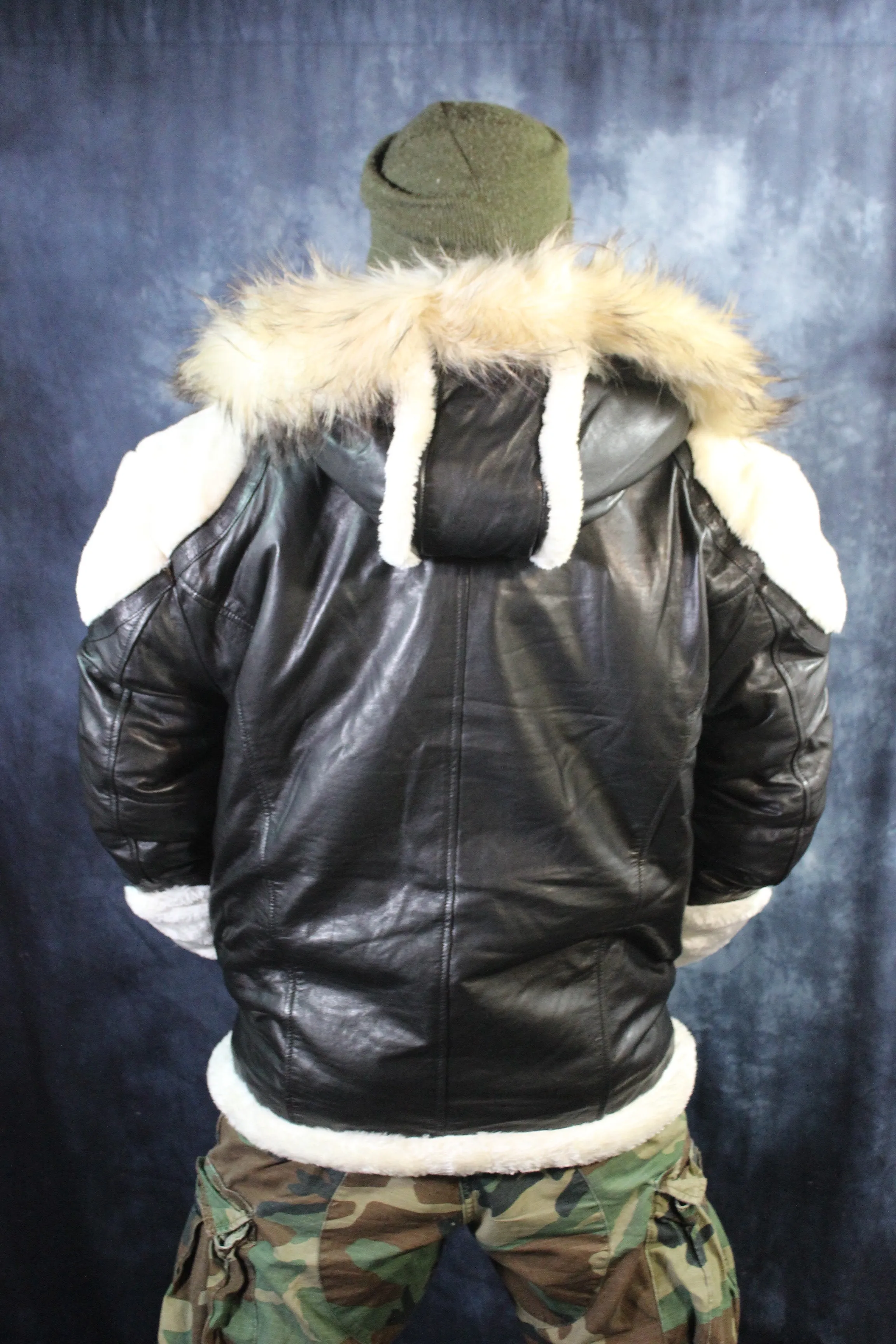 Black Leather and White Fur Jacket by Otter and The Fox