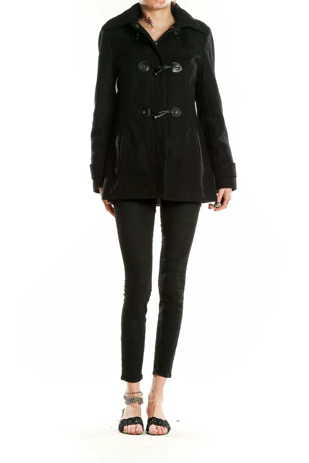 Black Wool Blend Toggle Coat