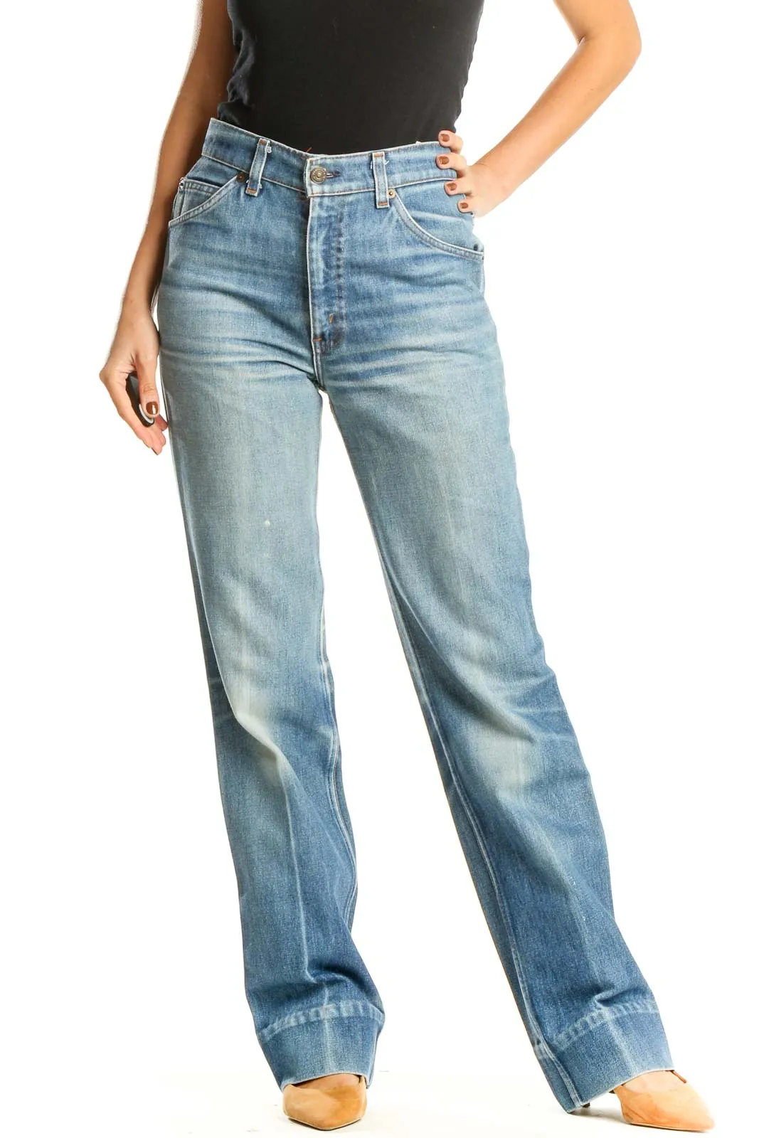 Blue High Waisted Straight Leg Jeans