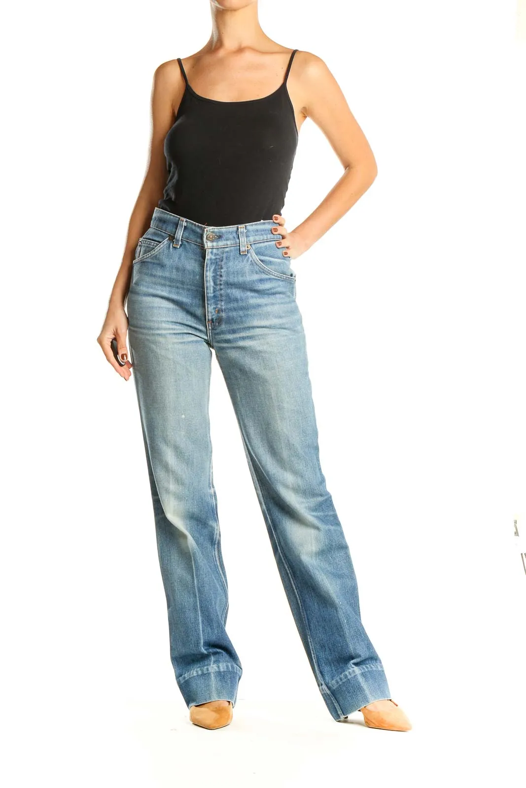 Blue High Waisted Straight Leg Jeans