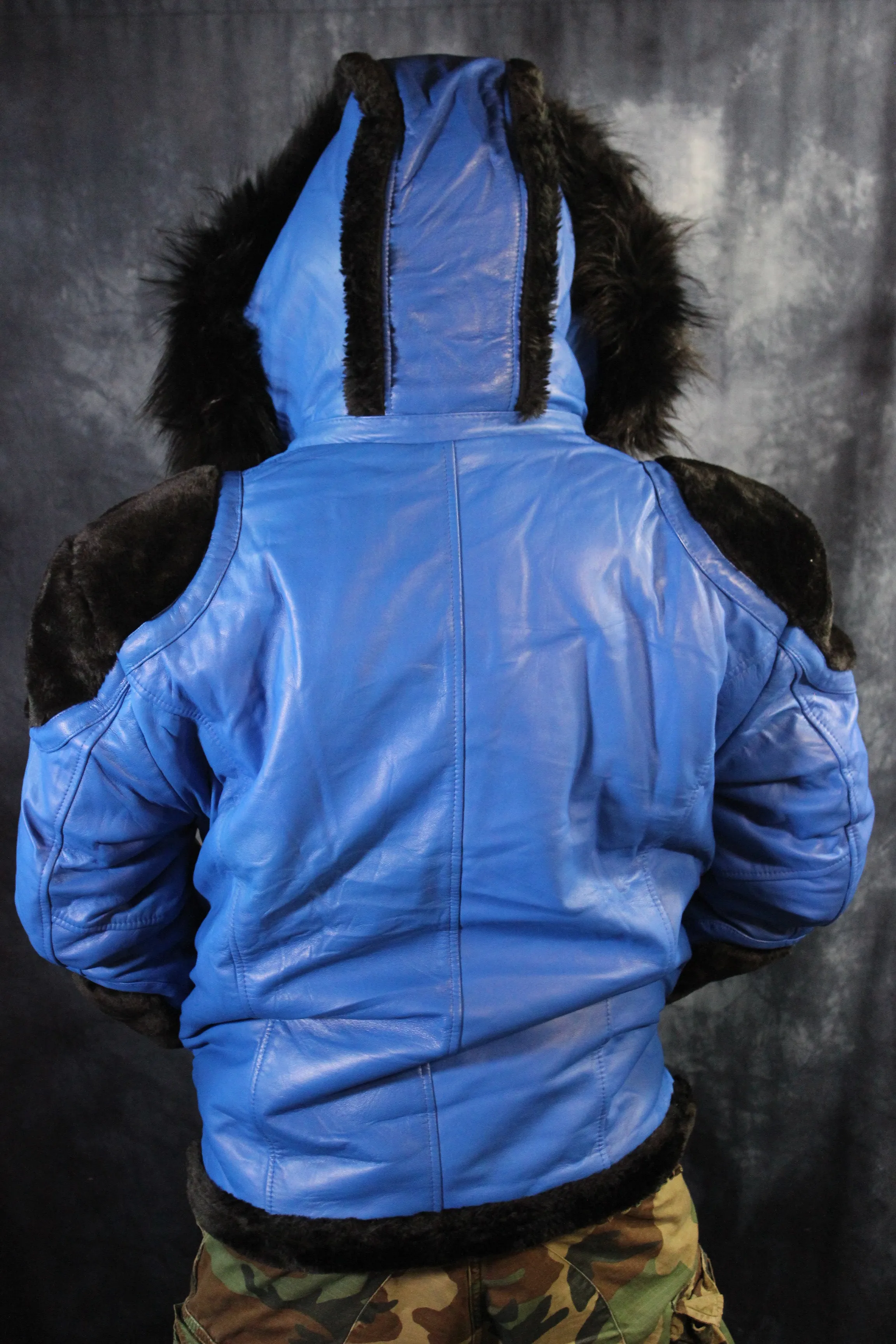 Blue Leather and Fur Jacket by Otter and The Fox