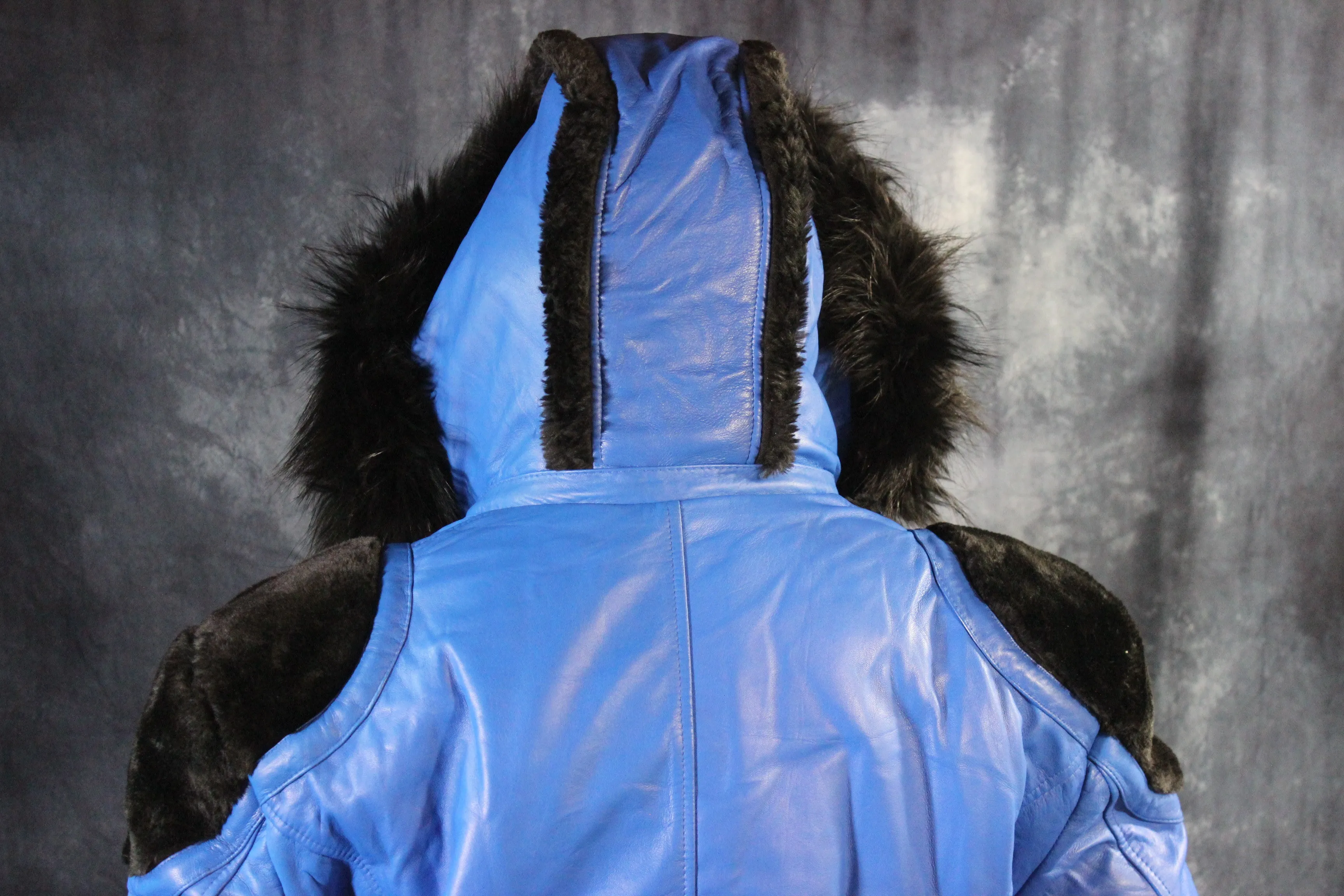 Blue Leather and Fur Jacket by Otter and The Fox