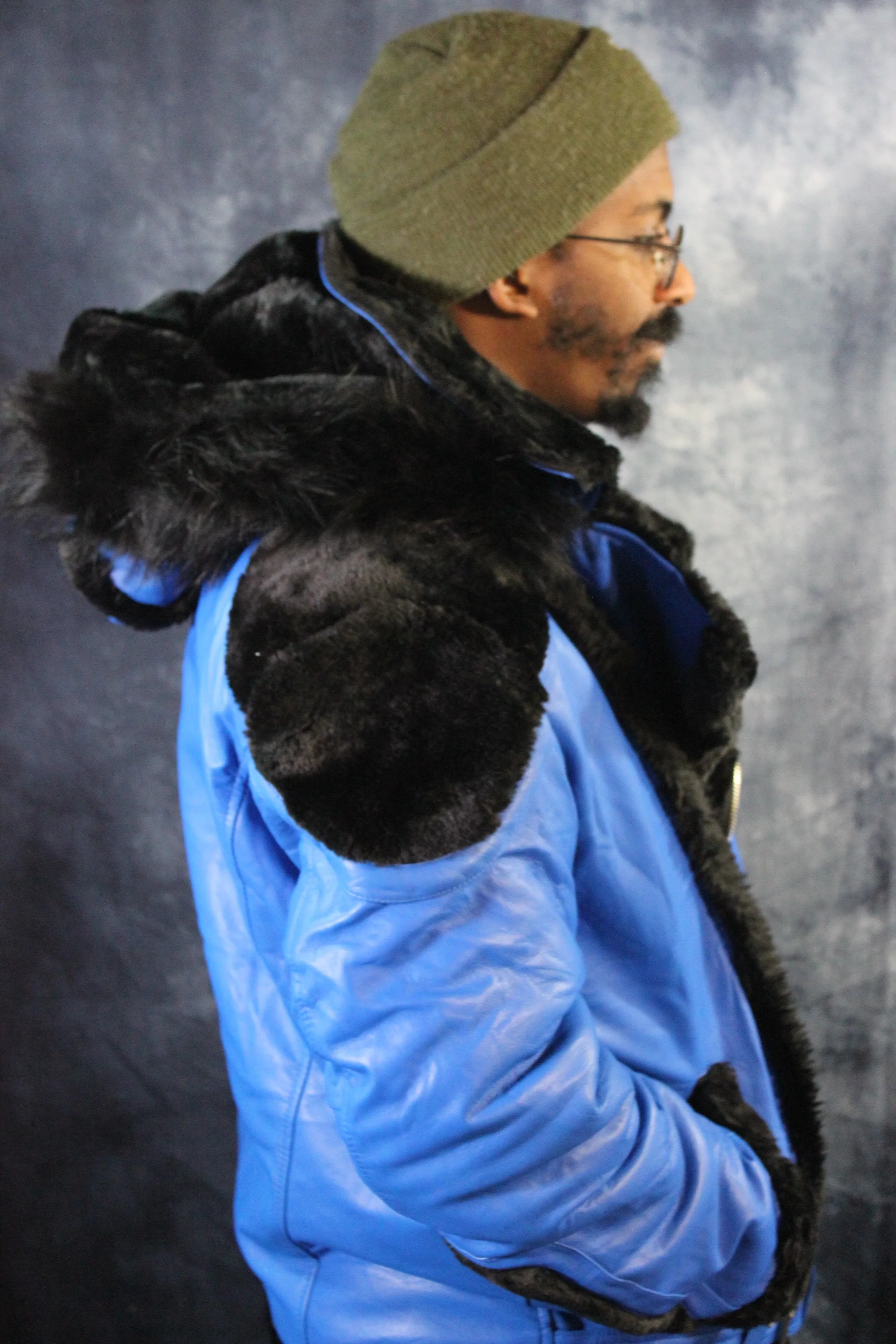 Blue Leather and Fur Jacket by Otter and The Fox