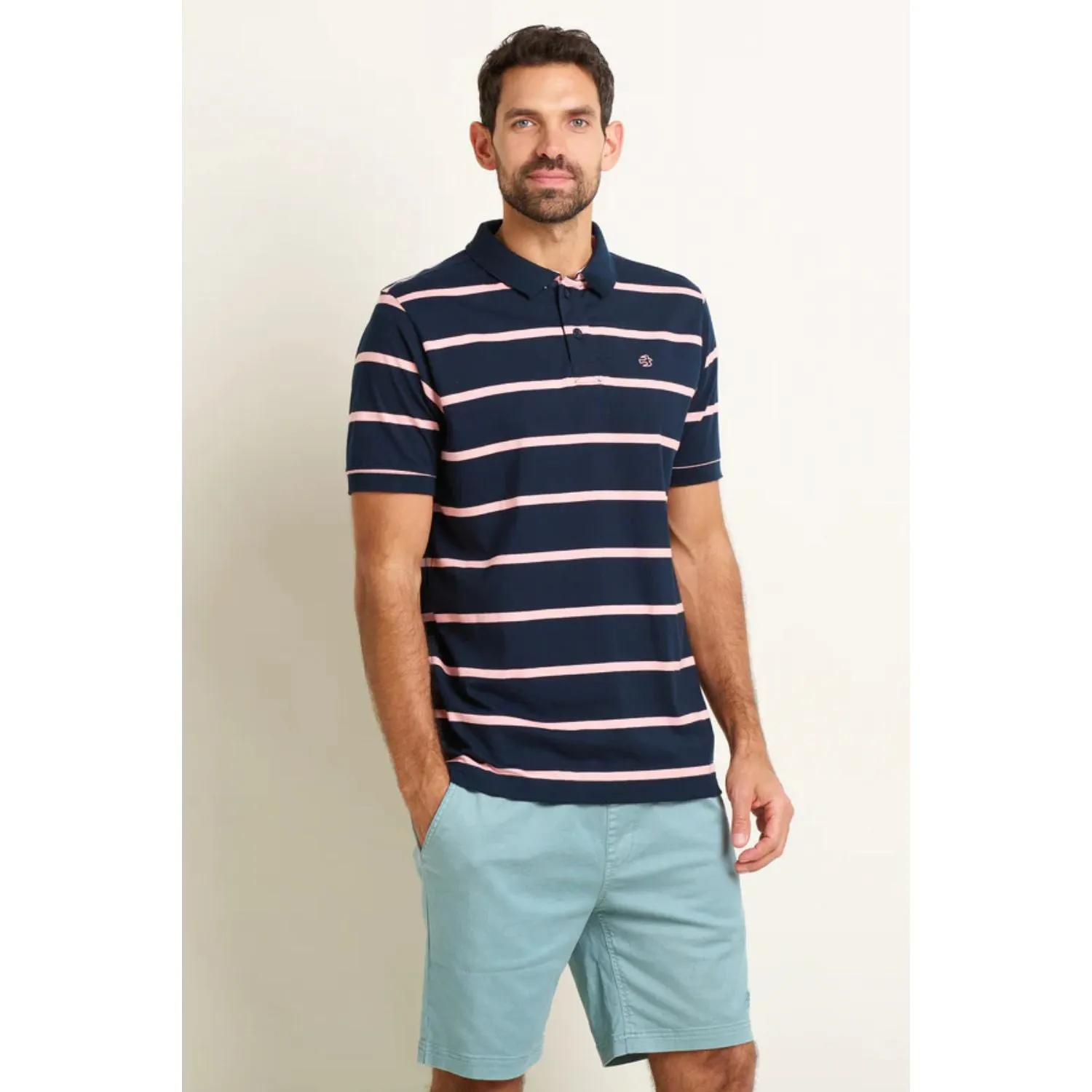 Brakeburn S Navy/Pink Stripe Polo Shirt