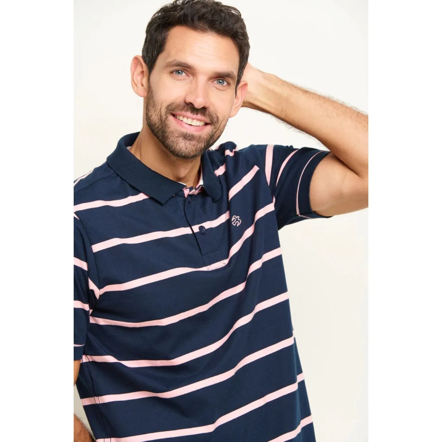 Brakeburn S Navy/Pink Stripe Polo Shirt