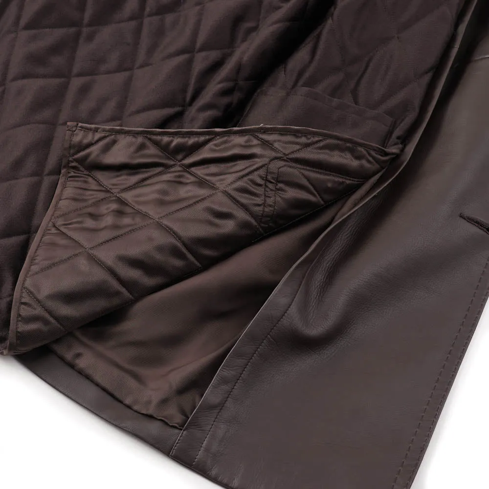 Brioni Leather Coat with Quilted Cashmere Lining