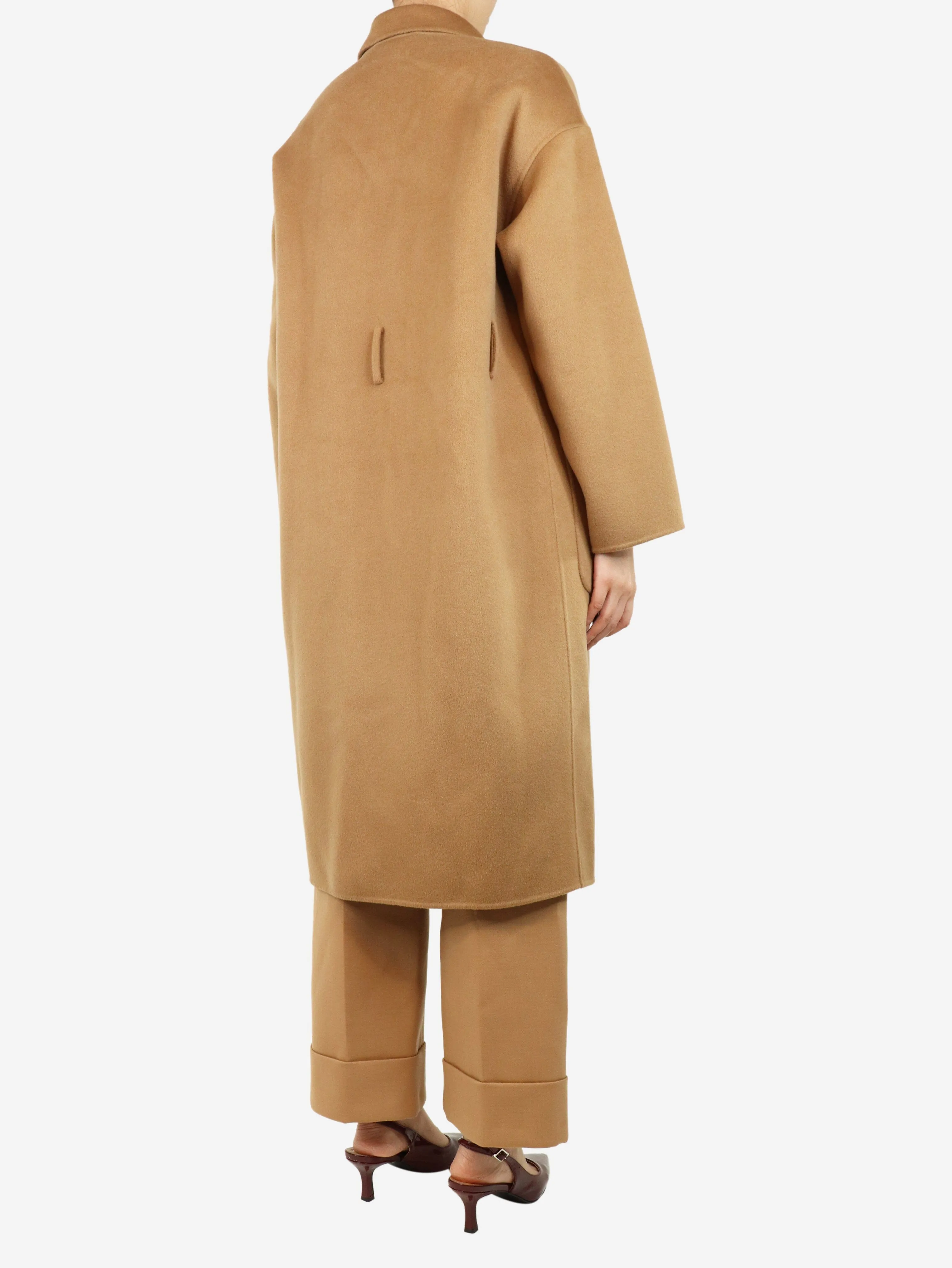 Brown double-breasted wool coat - size S