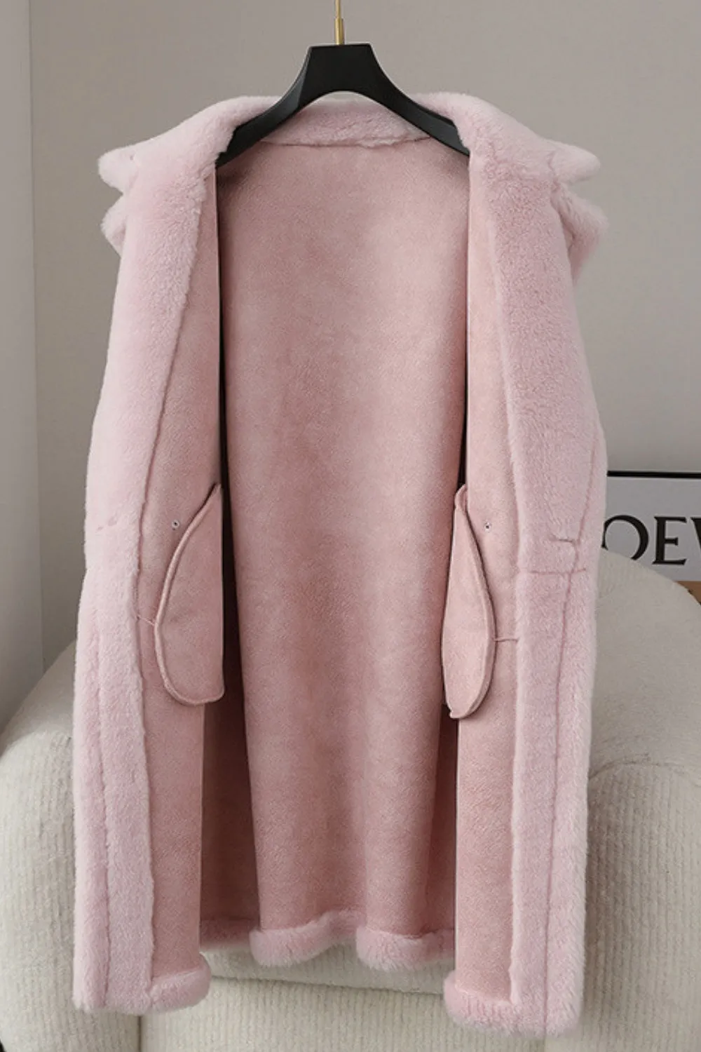 Brown Notched Lapel Long Teddy Wool coat