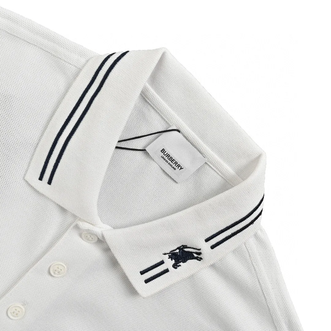 Burberry Striped Collar Polo Shirt in White