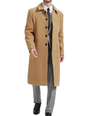 Camel Long Wool Cashmere Overcoat Hidden Buttons