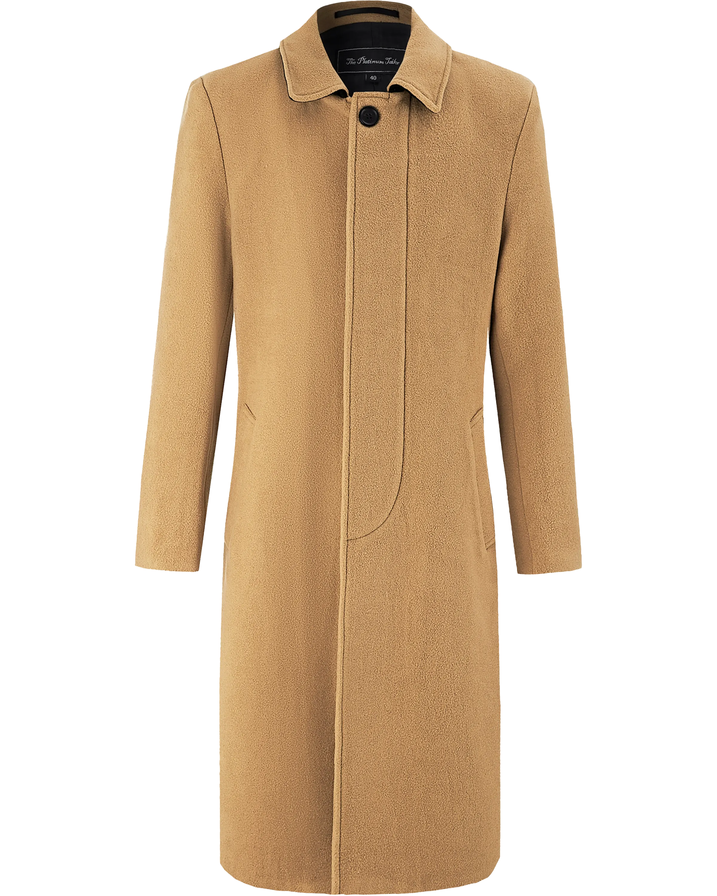 Camel Long Wool Cashmere Overcoat Hidden Buttons