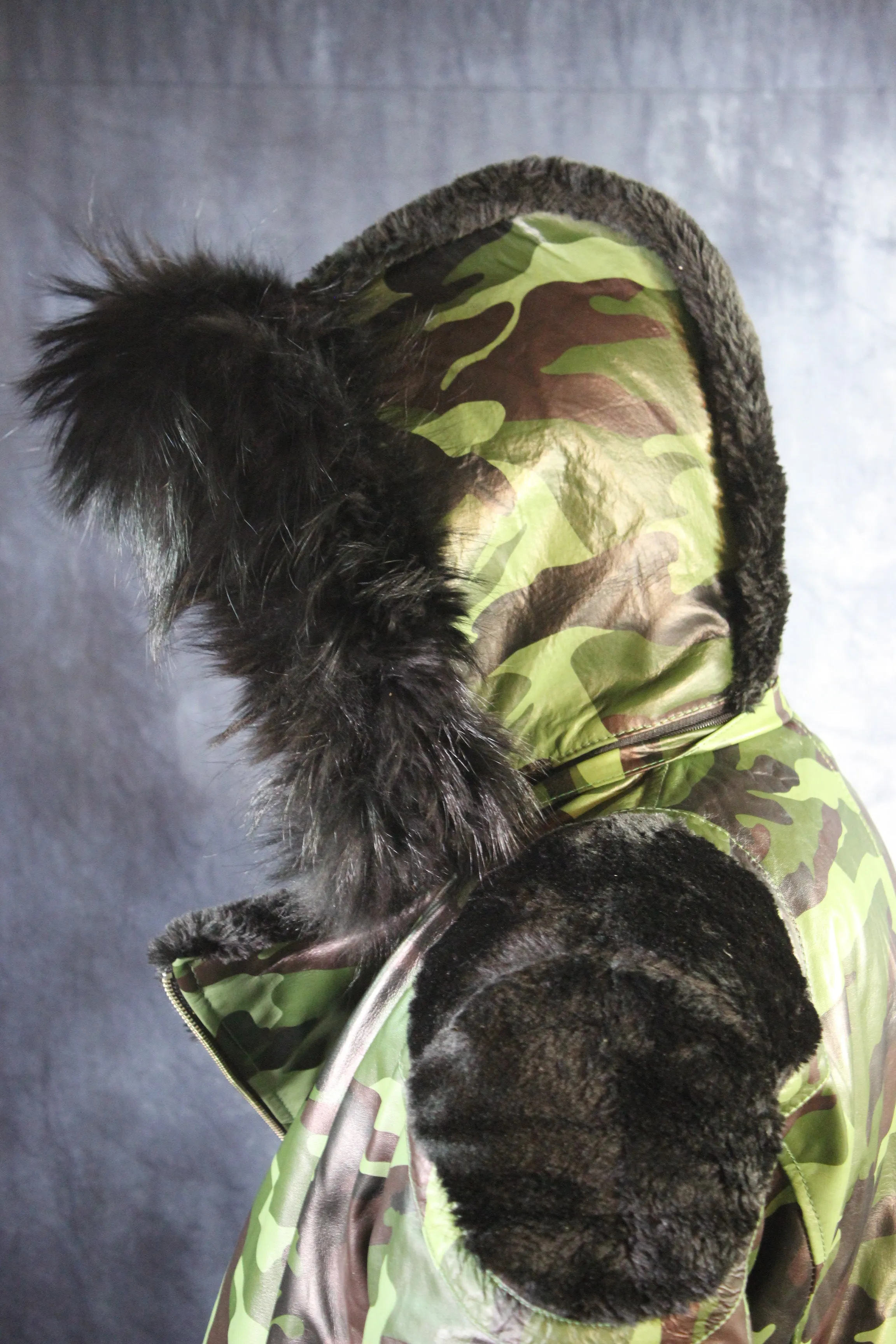 Camo Leather and Fur Jacket by Otter and The Fox