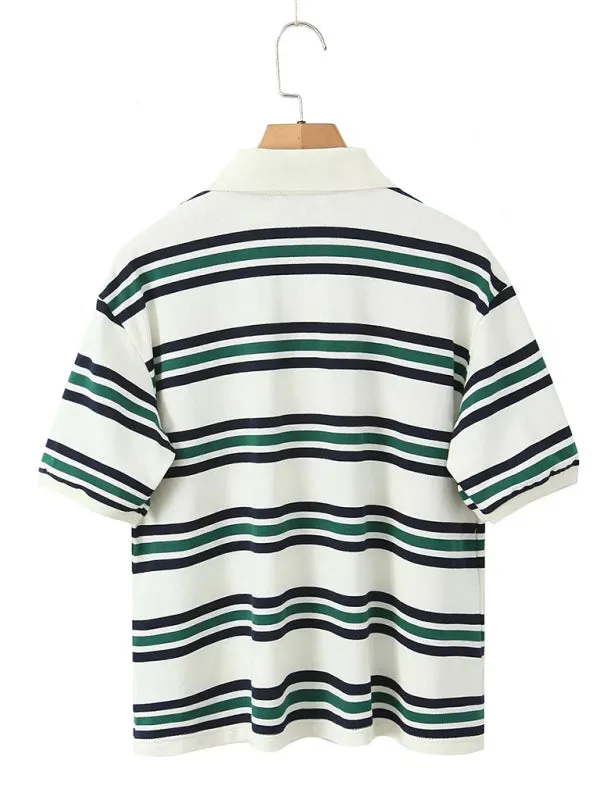 Casual Striped Polo Shirt for Women