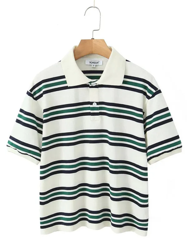 Casual Striped Polo Shirt for Women