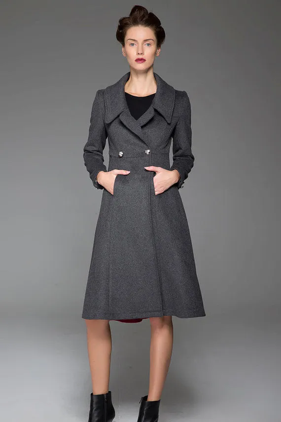 Classical Dark Gray Wool Coat Double-Breasted Winter Coat Oversize Collar Coat 1428#