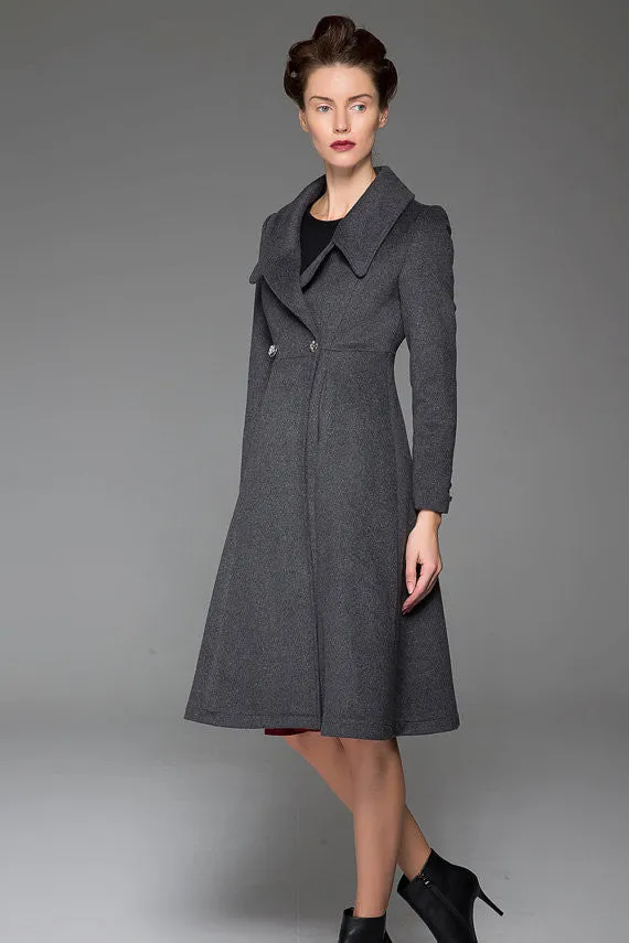 Classical Dark Gray Wool Coat Double-Breasted Winter Coat Oversize Collar Coat 1428#