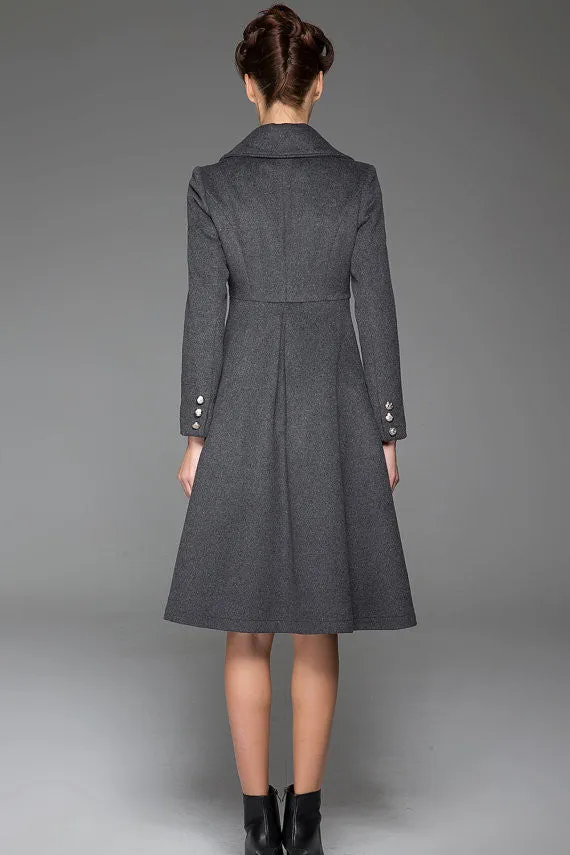 Classical Dark Gray Wool Coat Double-Breasted Winter Coat Oversize Collar Coat 1428#